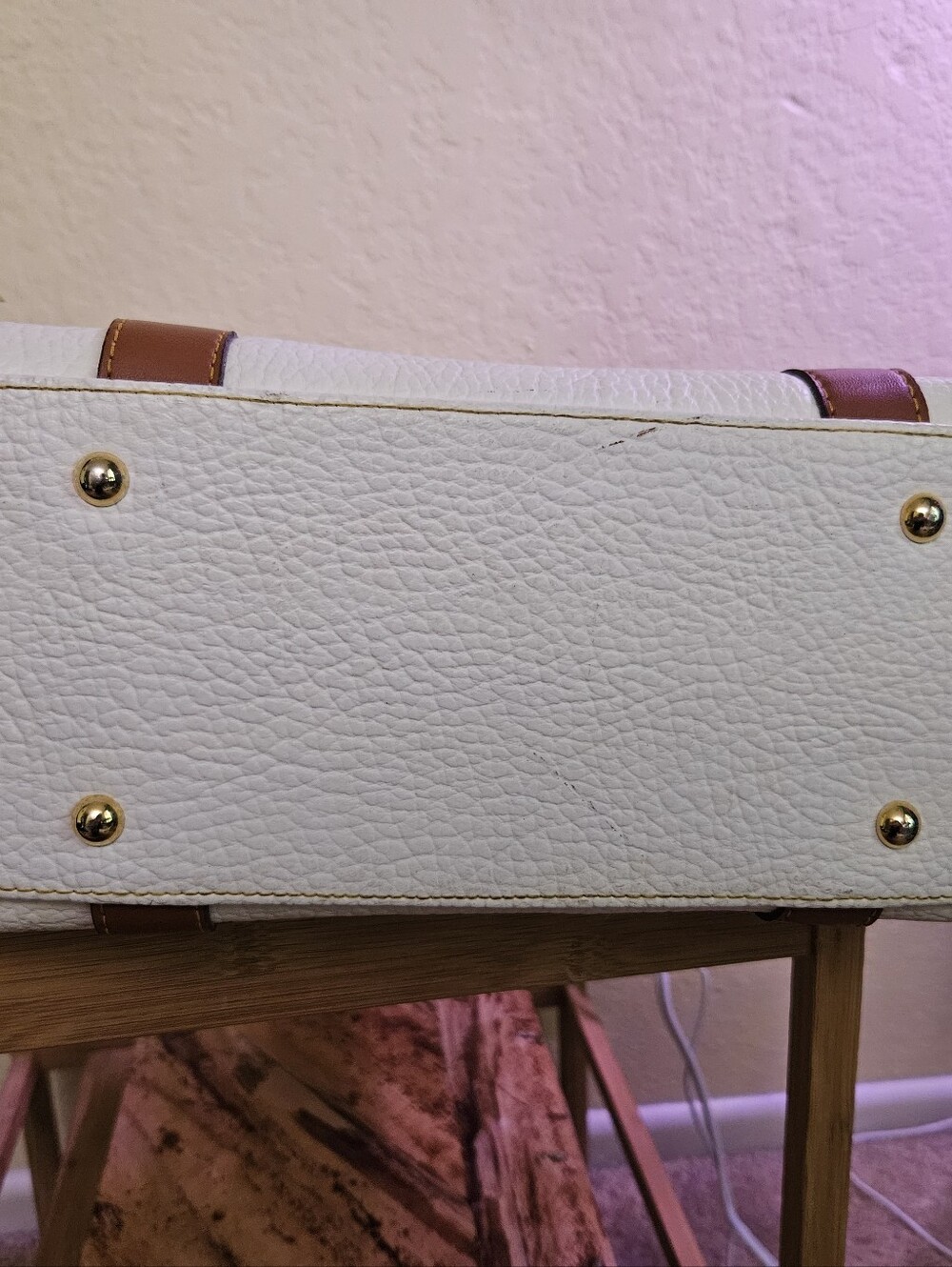 M. C. Pebbled Two-Tone Leather Bag in White and Brown - Picture 10 of 15